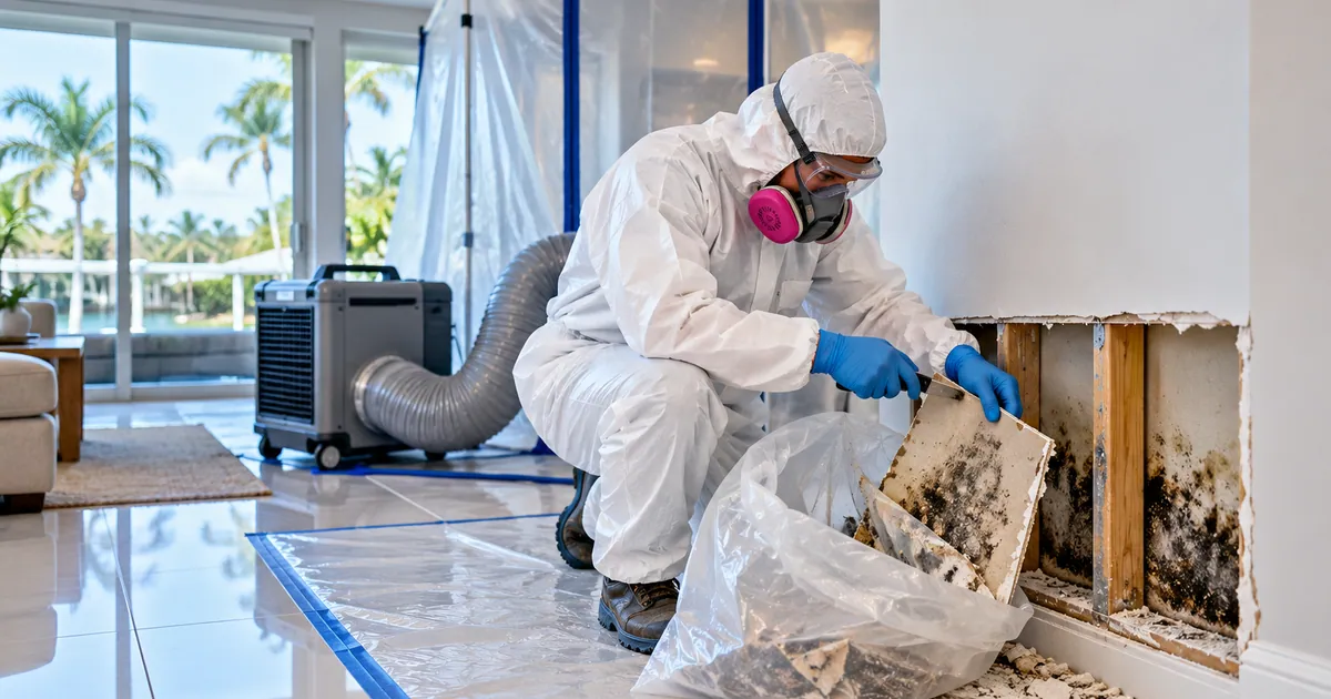 Documented Mold Removal in Jupiter, FL — technician removing mold under containment